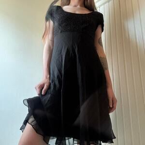 Vintage Bieff Basix 90s Beaded Silk Dress 6 Y2K 90s Formal Cocktail NYE